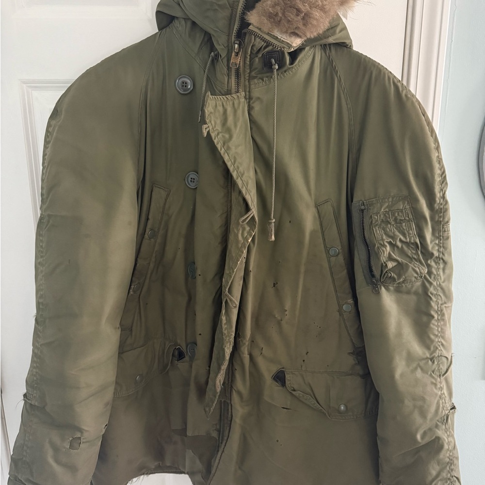 Vintage  70s N-3B Parka Mens Medium Military Coat USA Sage Green Lancer